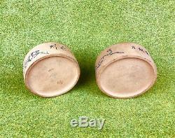 A Pair of Inscribed Vintage Chinese Yixing Pottery Yin Yang Bowls