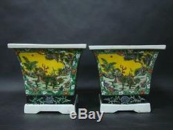 A Pair of Old Thick Heavy Chinese Hand Painting Porcelain Flower Pots Vases