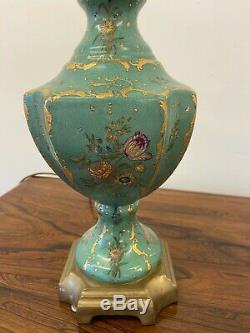 A Pair of Vintage Hand Painted Porcelain And Brass Table Lamps