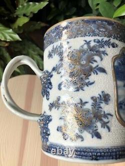 A Rare Chinese Qianlong Period Export Porcelain Blue and White Gilt Mug LARGE