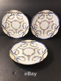 A Set Of 3 Antique Sevres Porcelain Plate/ Hand Painted/ France C. 1890/ Floral