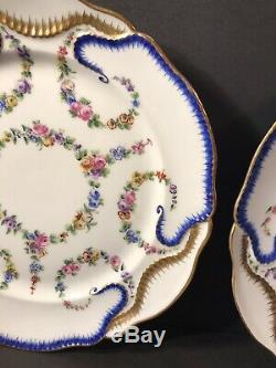 A Set Of 3 Antique Sevres Porcelain Plate/ Hand Painted/ France C. 1890/ Floral