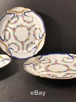 A Set Of 3 Antique Sevres Porcelain Plate/ Hand Painted/ France C. 1890/ Floral