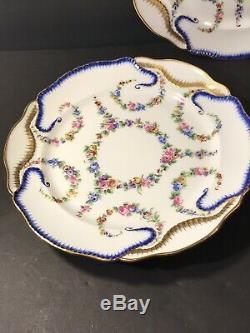 A Set Of 3 Antique Sevres Porcelain Plate/ Hand Painted/ France C. 1890/ Floral