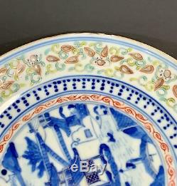 A pair of Chinese antique hand painted flat porcelain plates with Guangxu Marks
