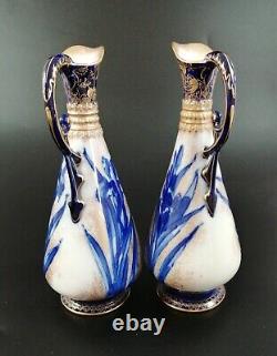 A pair of Royal Doulton Burslem ewer with Blue Iris, c. 1880