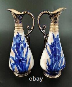 A pair of Royal Doulton Burslem ewer with Blue Iris, c. 1880