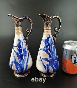 A pair of Royal Doulton Burslem ewer with Blue Iris, c. 1880