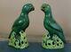A Pair Of Late 19th Century Chinese Green Glaze Ceramic Porcelain Parrots