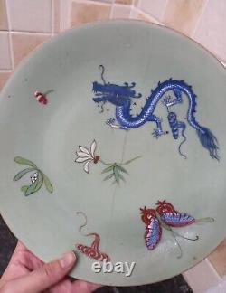 A very rare Antique Chinese 19th century Plate with lovely Dragon & butterly