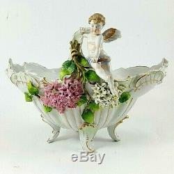 ANTIQUE 1865-77 SCHIERHOLZ PORCELAIN HANDLED FOOTED FLORAL BOWL hand painted