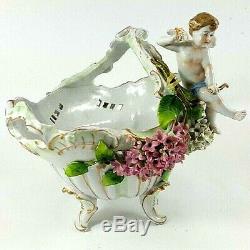 ANTIQUE 1865-77 SCHIERHOLZ PORCELAIN HANDLED FOOTED FLORAL BOWL hand painted