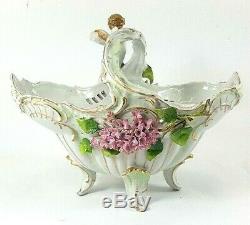 ANTIQUE 1865-77 SCHIERHOLZ PORCELAIN HANDLED FOOTED FLORAL BOWL hand painted