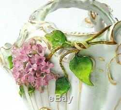 ANTIQUE 1865-77 SCHIERHOLZ PORCELAIN HANDLED FOOTED FLORAL BOWL hand painted