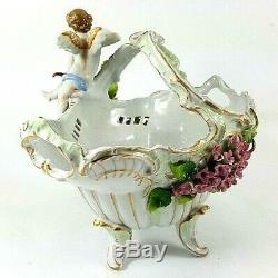 ANTIQUE 1865-77 SCHIERHOLZ PORCELAIN HANDLED FOOTED FLORAL BOWL hand painted