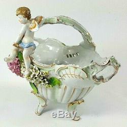 ANTIQUE 1865-77 SCHIERHOLZ PORCELAIN HANDLED FOOTED FLORAL BOWL hand painted