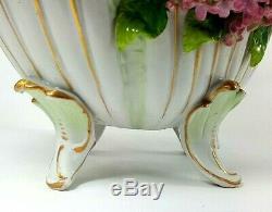 ANTIQUE 1865-77 SCHIERHOLZ PORCELAIN HANDLED FOOTED FLORAL BOWL hand painted