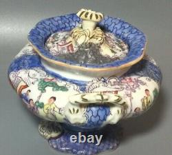 ANTIQUE 19thC ORNATE CHINESE LIDDED 2 HANDLED CERAMIC JAR OR TUREEN