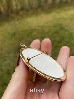 ANTIQUE ART NOUVEAU HAND PAINTED PORTRAIT PORCELAIN 14K GOLD PENDANT 2.5 24gr