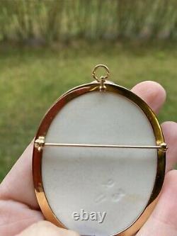 ANTIQUE ART NOUVEAU HAND PAINTED PORTRAIT PORCELAIN 14K GOLD PENDANT 2.5 24gr