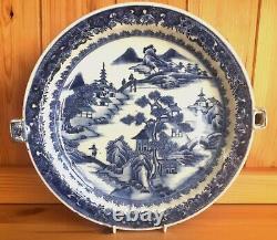 ANTIQUE CHINESE EXPORT BLUE & WHITE WARMING DISH, 19th CENTURY