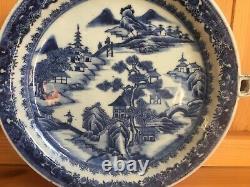 ANTIQUE CHINESE EXPORT BLUE & WHITE WARMING DISH, 19th CENTURY