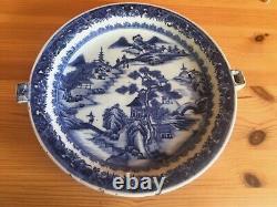 ANTIQUE CHINESE EXPORT BLUE & WHITE WARMING DISH, 19th CENTURY