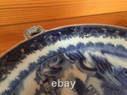 ANTIQUE CHINESE EXPORT BLUE & WHITE WARMING DISH, 19th CENTURY