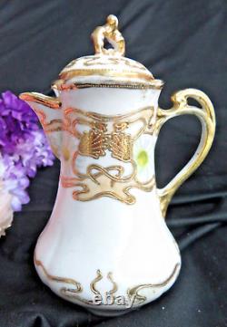 ANTIQUE Childs CHOCOLATE POT hand painted GOLD moriage MIKADO porcelain JAPAN 6