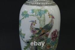 ANTIQUE Chinese Handpainted phoenix Signed Famille Rose Vase Porcelain bird