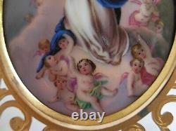 ANTIQUE FRENCH GILT BRASS HAND PAINTED PORCELAIN RELIQUARY, ALTAR, LATE 19th