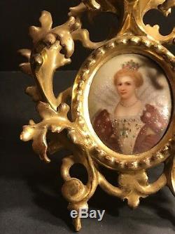 An Antique Miniature Portrait Of Marie De Medici / Hand Painted On Porcelain
