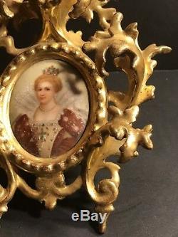 An Antique Miniature Portrait Of Marie De Medici / Hand Painted On Porcelain