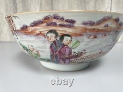 Anitque Chinese Famllie Rose Mandarin Punch Bowl Qing Dynasty 23 CM Wide