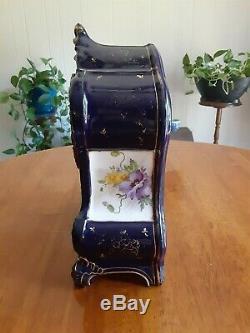 Ansonia porcelain clock by Royal Bonn, royal blue, hand painted great shape