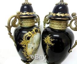 Antique 14.1/2´´ Sevres Porcelain Vase Urn Hand Painted Scene Lovers Bronze See