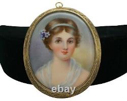 Antique 14K Yellow Gold Hand Painted Porcelain Cameo Portrait Brooch Pendant