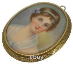 Antique 14K Yellow Gold Hand Painted Porcelain Cameo Portrait Brooch Pendant