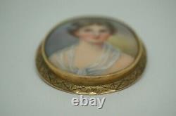 Antique 14K Yellow Gold Hand Painted Porcelain Cameo Portrait Brooch Pendant