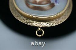 Antique 14K Yellow Gold Hand Painted Porcelain Cameo Portrait Brooch Pendant