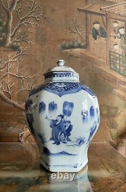 Antique 17th century Chinese Transitional Blue & White Jar With Cover