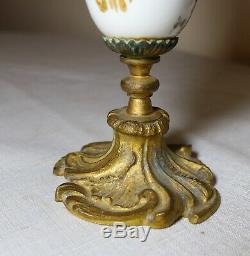 Antique 1800's bronze mounted hand painted porcelain ornate serves potpourri urn