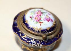 Antique 1800's hand painted Sevres bronze mounted porcelain trinket snuff box