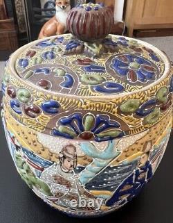 Antique 1920s/30s Japanese Handpainted Satsuma Lidded Biscuit Barrel