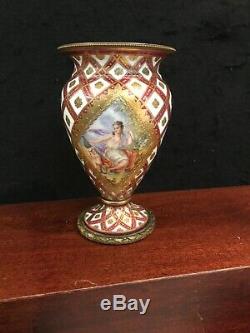 Antique 19c French Sevres Handpainted Porcelain And Bronze Flower Vase