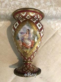 Antique 19c French Sevres Handpainted Porcelain And Bronze Flower Vase