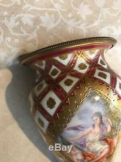 Antique 19c French Sevres Handpainted Porcelain And Bronze Flower Vase