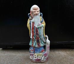 Antique 19th C. Chinese Famille Porcelain Buddha Statue God Shou Lao Figure Rare