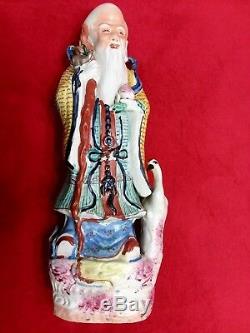 Antique 19th C. Chinese Famille Porcelain Buddha Statue God Shou Lao Figure Rare
