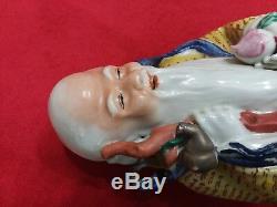 Antique 19th C. Chinese Famille Porcelain Buddha Statue God Shou Lao Figure Rare